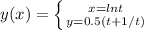 y(x) = \left \{ {{x=lnt} \atop {y=0.5(t+1/t)}} \right.