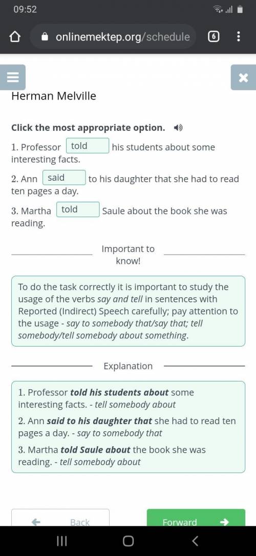 Click the most appropriate option.  1. Professor saidhis students about some interesting facts.2. An