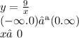 y = \frac{9}{x} \\ ( - \infty .0)∪(0. \infty ) \\ x≠0