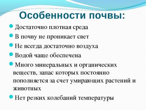 Особенности почвнапишите