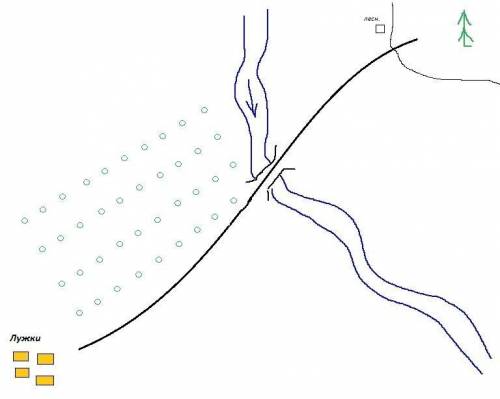 нарисуйте фрагмент планов местности по описанию северную проходит железная дорога и станция лесная к