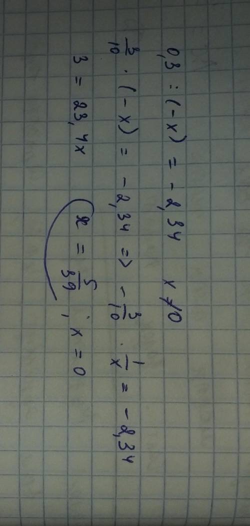 3.Теңдеуді шешіңдер : 0,3 : ( - x ) = -2,34 помагит​