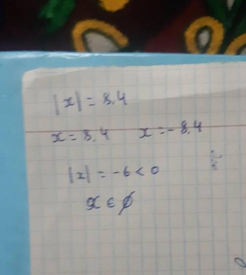 Решите уравнение: 1) |х| = 8,4 2) |х|= -6​