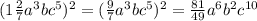 (1 \frac{2}{7} a {}^{3} bc {}^{5} ) {}^{2} = (\frac{9}{7} a {}^{3} bc {}^{5} ) {}^{2} = \frac{81}{49} a {}^{6} b {}^{2} c {}^{10}
