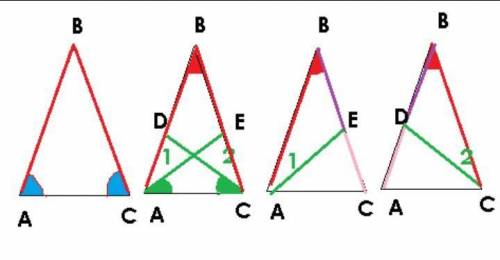 На боковых сторонах AB и BC равнобедренного треугольника ABC отметили соответственно точки D и E так