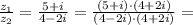 \frac{z_1}{z_2} = \frac{5+i}{4-2i} = \frac{(5+i)\cdot(4+2i)}{(4-2i)\cdot(4+2i)} =