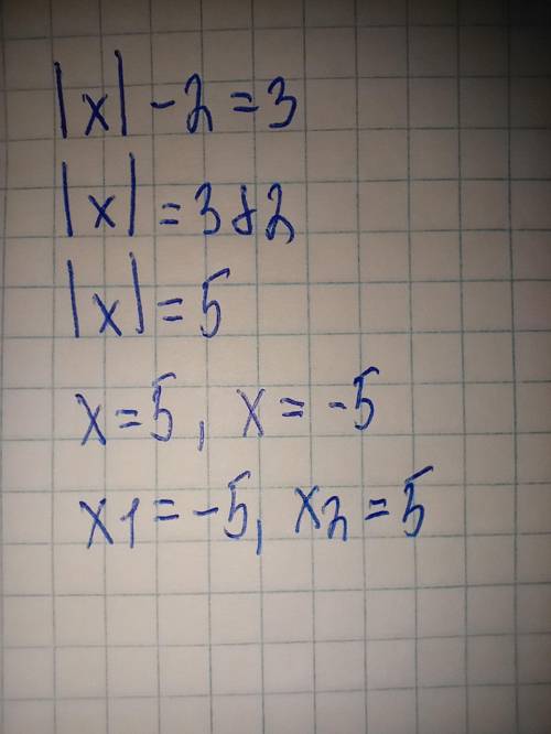 Розвяжіть рівняння |x|-2=3