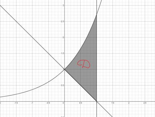 Найти площадь Фигуры ограниченной линиями у=е^х, у=-х+1, х=1.