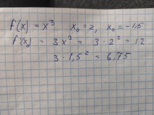 F(x) = x³, x0 = 2; x0= – 1, 5. Найти f ′(x0) плез
