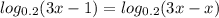 log_{0.2}(3x - 1) = log_{0.2}(3x - x)