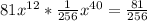81x^{12} * \frac{1}{256} x^{40} = \frac{81}{256}