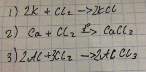 Напишите сбалансированные уравнения реакции взаимодействия хлора с а) калиемб) магниемв) кремнием