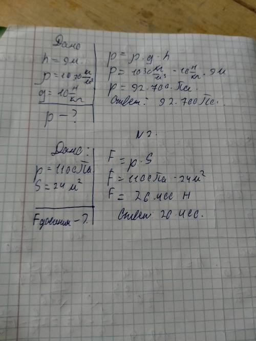 3. Человек может опуститься на глубину до 9 м. Вычислите давление воды на человека на этой глубине (