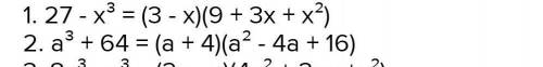 Разложите на множители:1. 0,27+х3=2. 64а3-б3=​