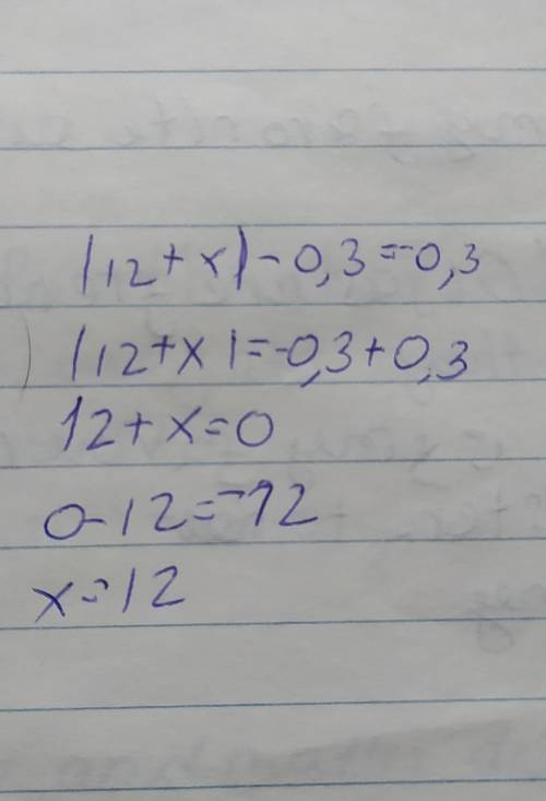 Решите уравнения |12+x|-0,3=-0,3​