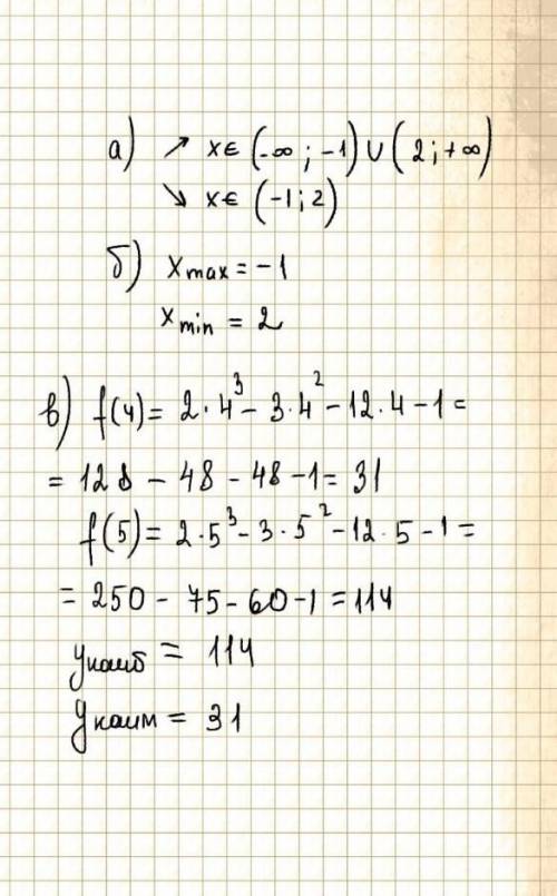 Найдите функцию монотонна интервал f(x)=2x3-3x2 - 12x +7​