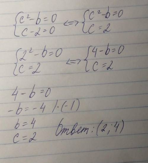 Розв'яжи систему рівнянь {c2−b=0 {c−2=0 ОЧЕНЬ
