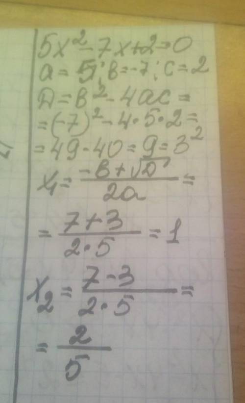 Решите уравнение:5x²-7x+2=0​