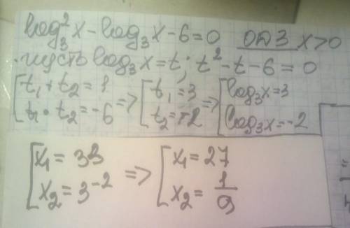 Log²3 x-log3 x-6=0 решить