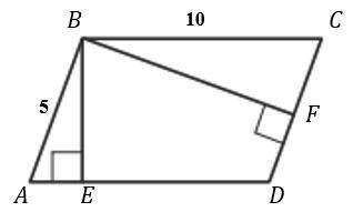 Площадь параллелограмма равна 40 м2, а две его стороны равны 5м и 10м. Найдите его высоты. В ответе