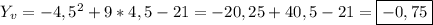Y_{v}=-4,5^{2}+9*4,5-21=-20,25+40,5-21=\boxed{-0,75}