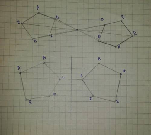 Пятиугольник изобразить ему симметричный относительно прямой и относительно центра симметрии