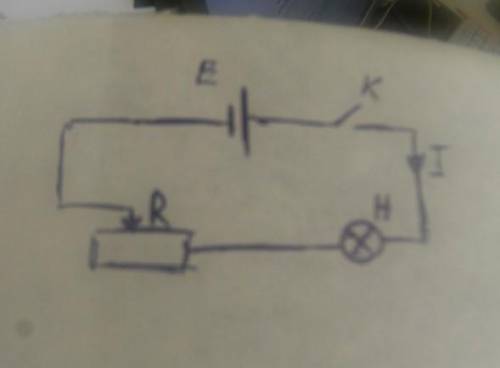 Накресліть схему електричного кола, яке складається з гальванічного елемента, ключа, лампочки та рез