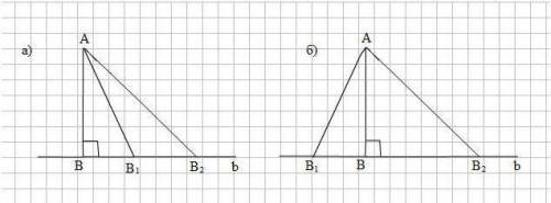 Из точки ​A ​к прямой проведены перпендикуляр ​AH​ и наклонная ​AB ​и ​AC. ​Какая из двух наклонных