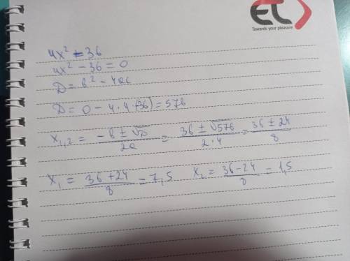 Решить через дискриминант 4х^2+=36