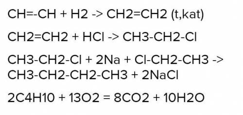 Напишите уравнение реакций с которых можно осуществить следующее превращения 2H6-C2H4-C2H2-CC6H6-CO2