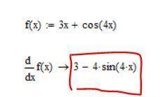 Найдите производную f(x)=3x+cos4x​