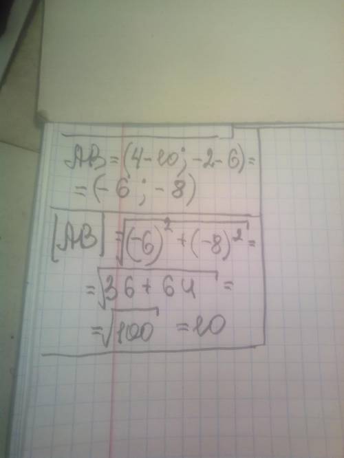 Знайти кординати й абсолютну величину AB. якщо A(10;6) B(4;-2)