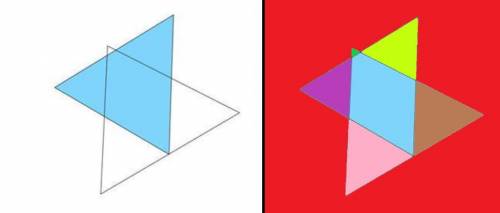 Ученик нарисовал два треугольника так, что они разбивают плоскость на четыре части. Выбери чертёж, г