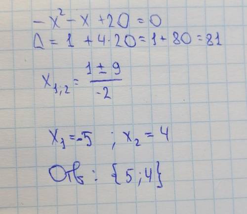 Как решить -x^2-x+20=0