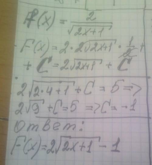 Найдите первообразную F(x) для функции f(x)= график которой проходит через точку M(4;5)​