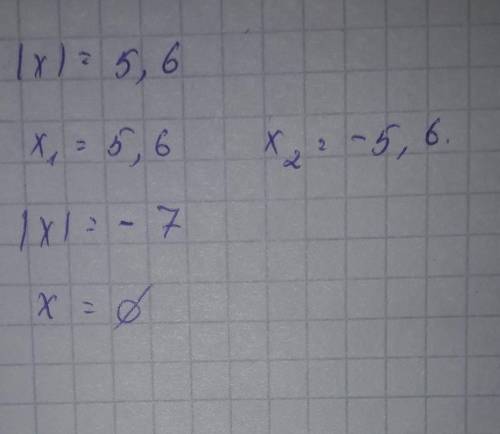 Решите уравнение |x|=5,6 |x|=-7