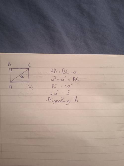 Какое соотношение верно, если площадь квадрата S, а диагональ a?