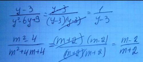 1) m^2-4/m^2+4m+4 2) y-3/y^2-6y+9