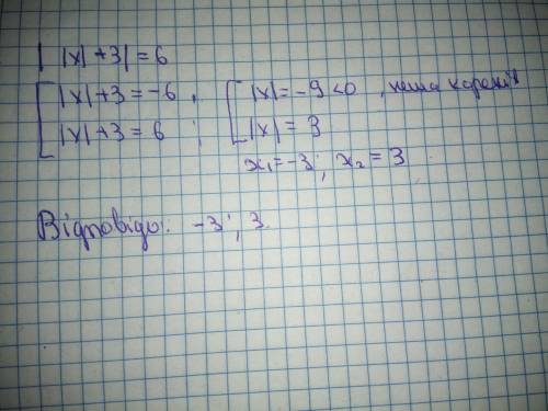 Розв’яжіть рівняння: ||x|+3|=6
