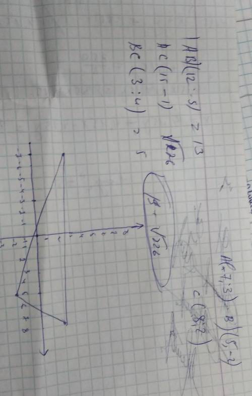 Найти периметр треугольника A( -7, 3) B( 5, -2) C( 8, 2)​