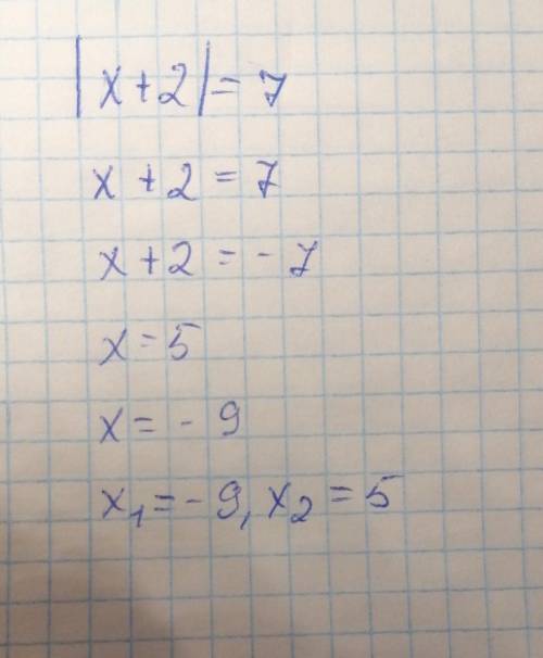 Розв'яжіть рівняння |х+2|=7