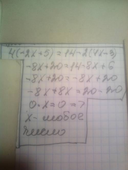4(-2x + 5) = 14 -2(4x – 3); ​
