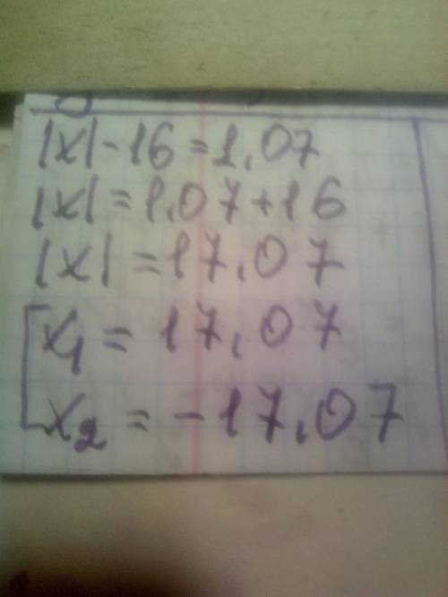 Розв'яжіть рівняння: |x| - 16 = 1,07