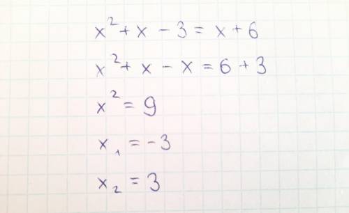 Решите уравнение: х² + х - 3 = х+ 6