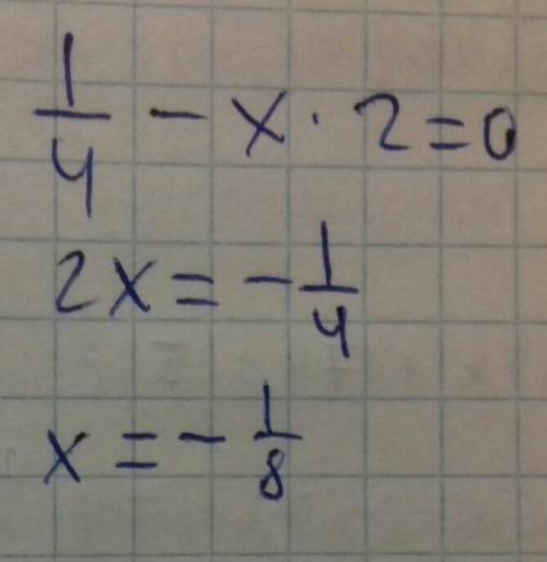 Решите уравнение: 1/4-x*2=0​