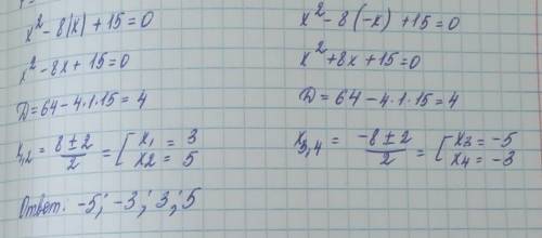 Решите уровнение x²-8|x|+15=0​