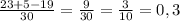 \frac{23+5-19}{30} = \frac{9}{30} = \frac{3}{10} = 0,3