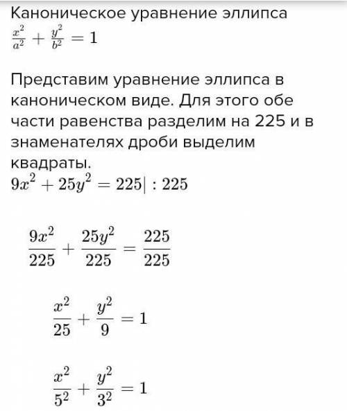 Построить эллипс 9x²+4y²=36. Найти а) полуоси; б) координаты фокусов; в) эксцентриситет; г) уравнени