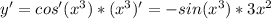 y'=cos'(x^3)*(x^3)' = -sin(x^3)*3x^2