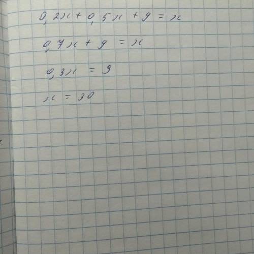 Уравнение 0,2x+1/2x+9=x Спам=бан